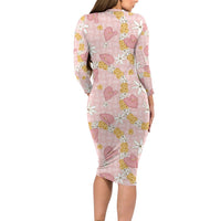 Hawaii Anthurium Tiare Pikake Lei Family Matching Long Sleeve Bodycon Dress and Hawaiian Shirt Akala Lauhala Art Pattern LT01 - Polynesian Pride