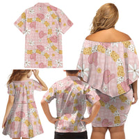 Hawaii Anthurium Tiare Pikake Lei Family Matching Off Shoulder Short Dress and Hawaiian Shirt Akala Lauhala Art Pattern LT01 - Polynesian Pride