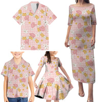 Hawaii Anthurium Tiare Pikake Lei Family Matching Puletasi and Hawaiian Shirt Akala Lauhala Art Pattern