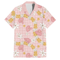 Hawaii Anthurium Tiare Pikake Lei Family Matching Short Sleeve Bodycon Dress and Hawaiian Shirt Akala Lauhala Art Pattern LT01 Dad's Shirt - Short Sleeve Pink - Polynesian Pride