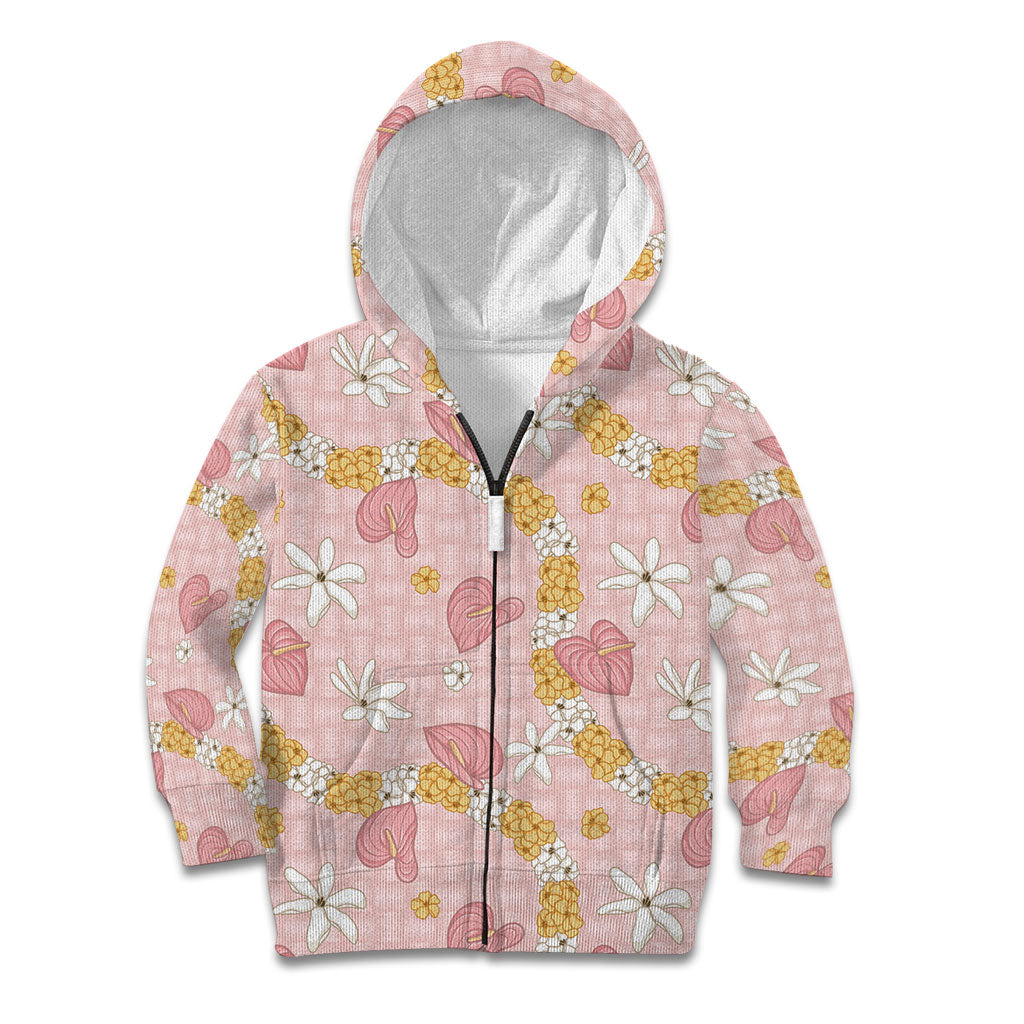 Hawaii Anthurium Tiare Pikake Lei Kid Hoodie Akala Lauhala Art Pattern