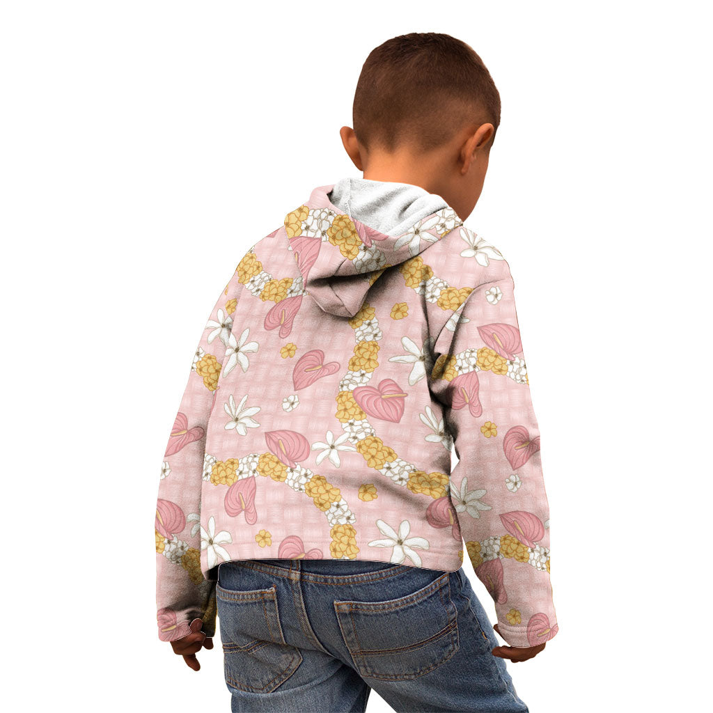 Hawaii Anthurium Tiare Pikake Lei Kid Hoodie Akala Lauhala Art Pattern