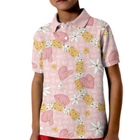 Hawaii Anthurium Tiare Pikake Lei Kid Polo Shirt Akala Lauhala Art Pattern