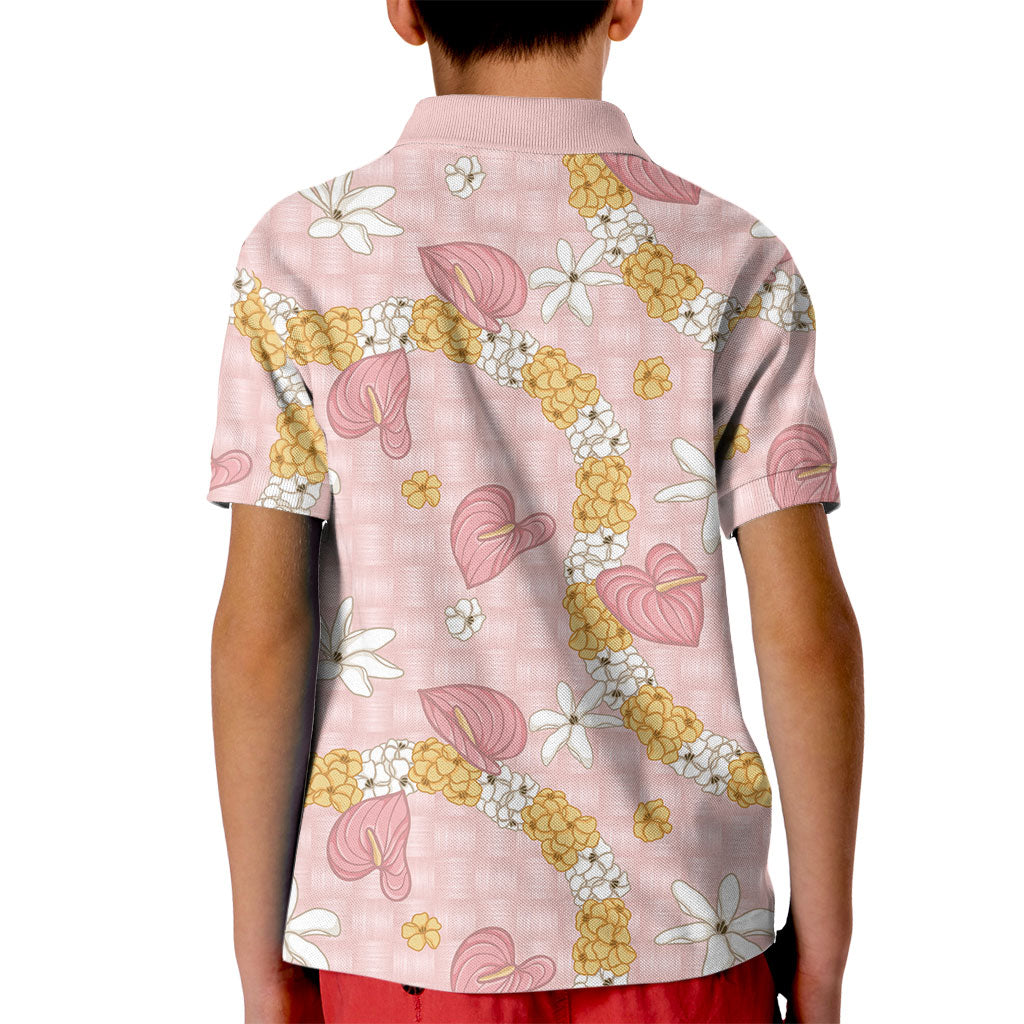 Hawaii Anthurium Tiare Pikake Lei Kid Polo Shirt Akala Lauhala Art Pattern