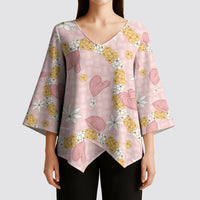 Hawaii Anthurium Tiare Pikake Lei Kimono Sleeve Blouse Akala Lauhala Art Pattern