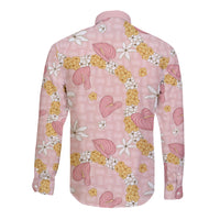 Hawaii Anthurium Tiare Pikake Lei Long Sleeve Button Shirt Akala Lauhala Art Pattern