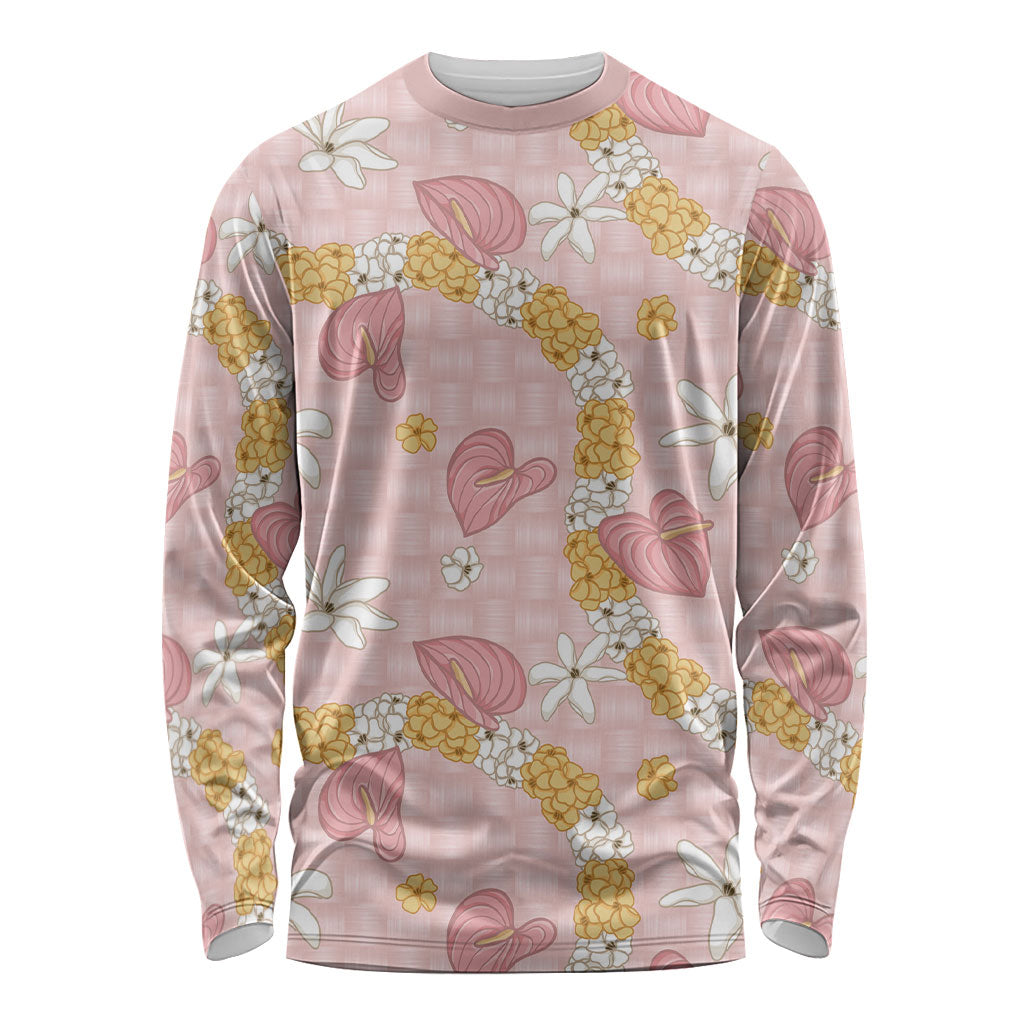 Hawaii Anthurium Tiare Pikake Lei Long Sleeve Shirt Akala Lauhala Art Pattern