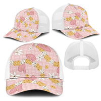 Hawaii Anthurium Tiare Pikake Lei Mesh Trucker Cap Akala Lauhala Art Pattern