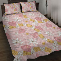 Hawaii Anthurium Tiare Pikake Lei Quilt Bed Set Akala Lauhala Art Pattern