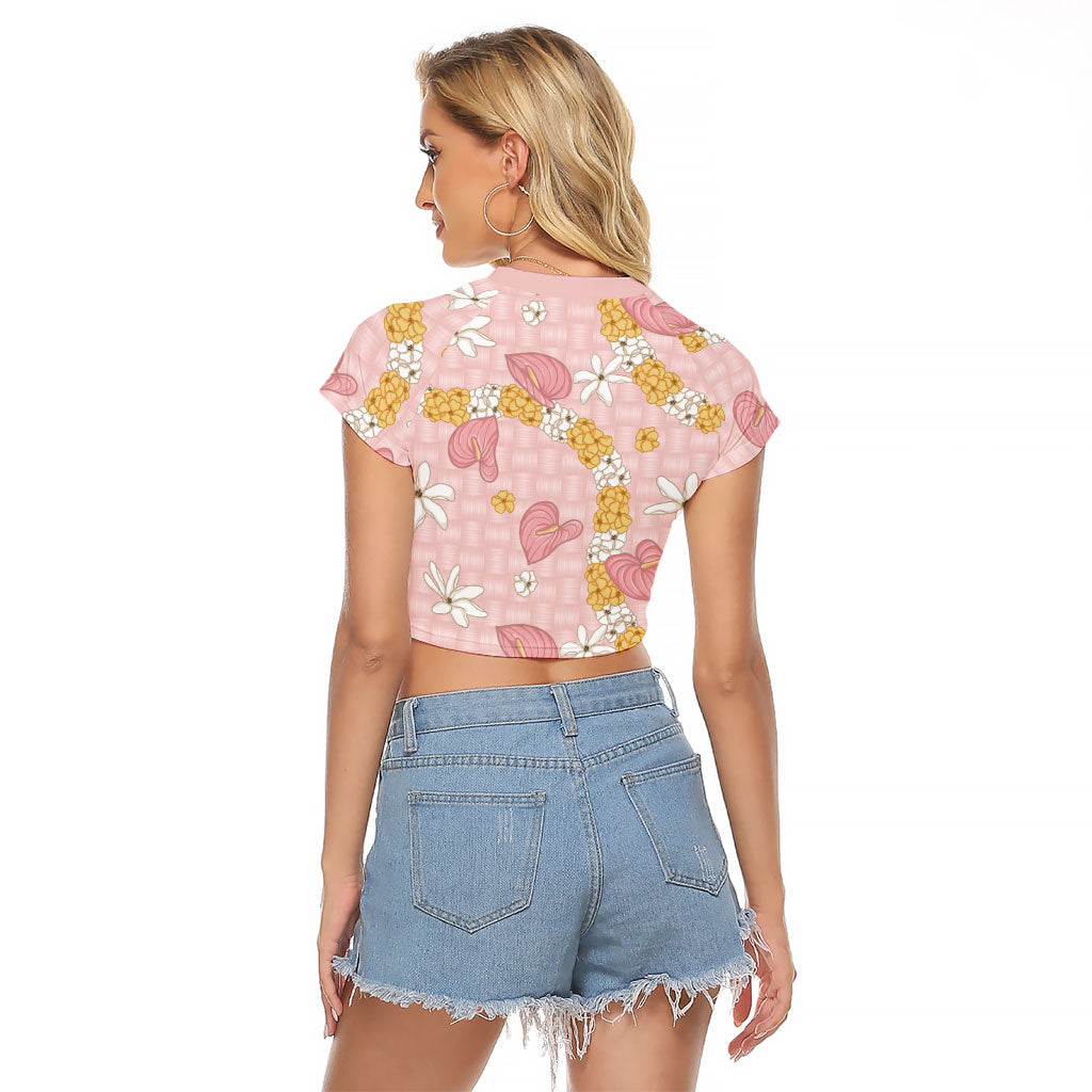 Hawaii Anthurium Tiare Pikake Lei Raglan Cropped T Shirt Akala Lauhala Art Pattern