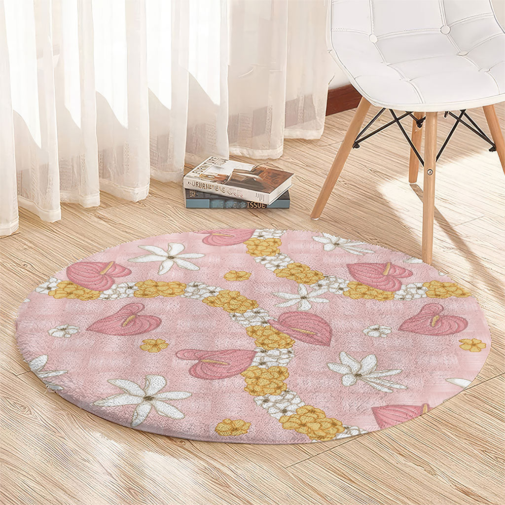 Hawaii Anthurium Tiare Pikake Lei Round Carpet Akala Lauhala Art Pattern