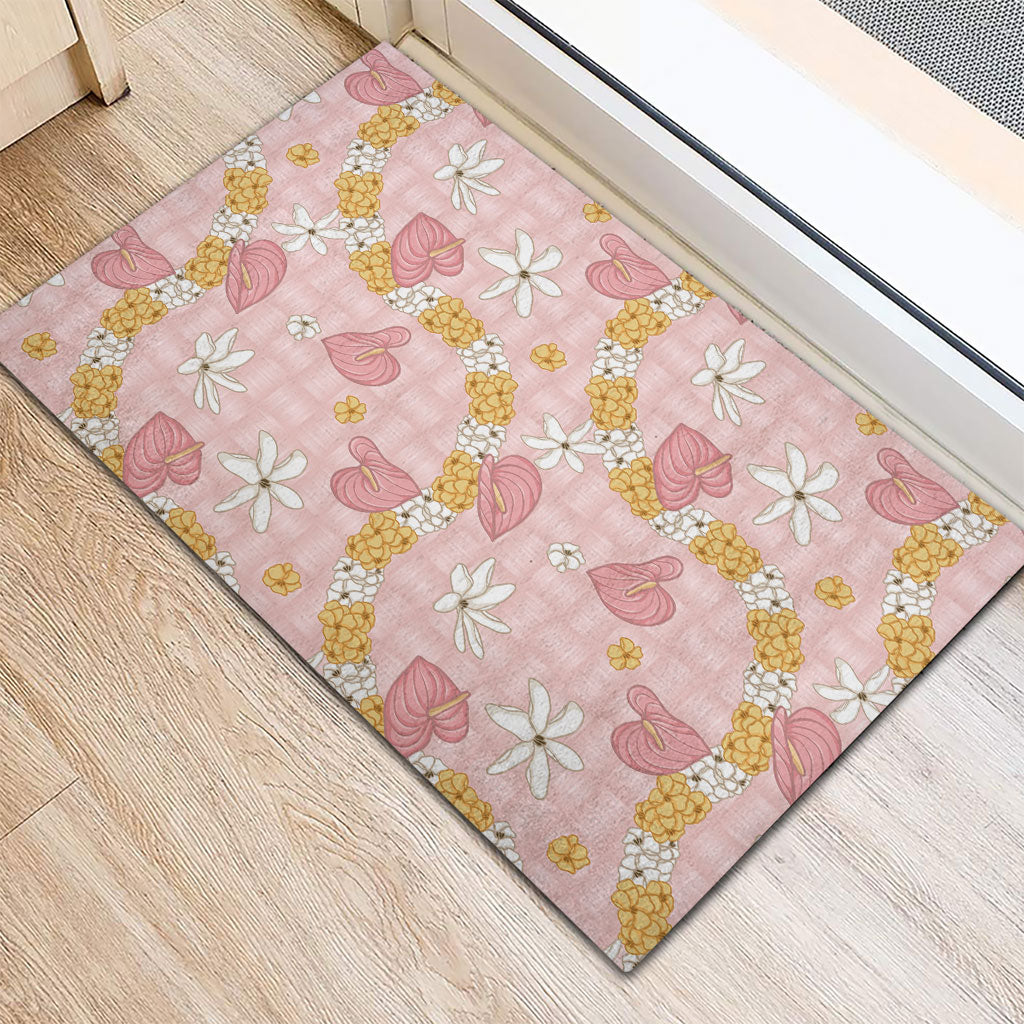 Hawaii Anthurium Tiare Pikake Lei Rubber Doormat Akala Lauhala Art Pattern