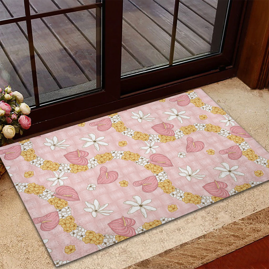 Hawaii Anthurium Tiare Pikake Lei Rubber Doormat Akala Lauhala Art Pattern