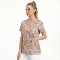 Hawaii Anthurium Tiare Pikake Lei Scrub Top Akala Lauhala Art Pattern