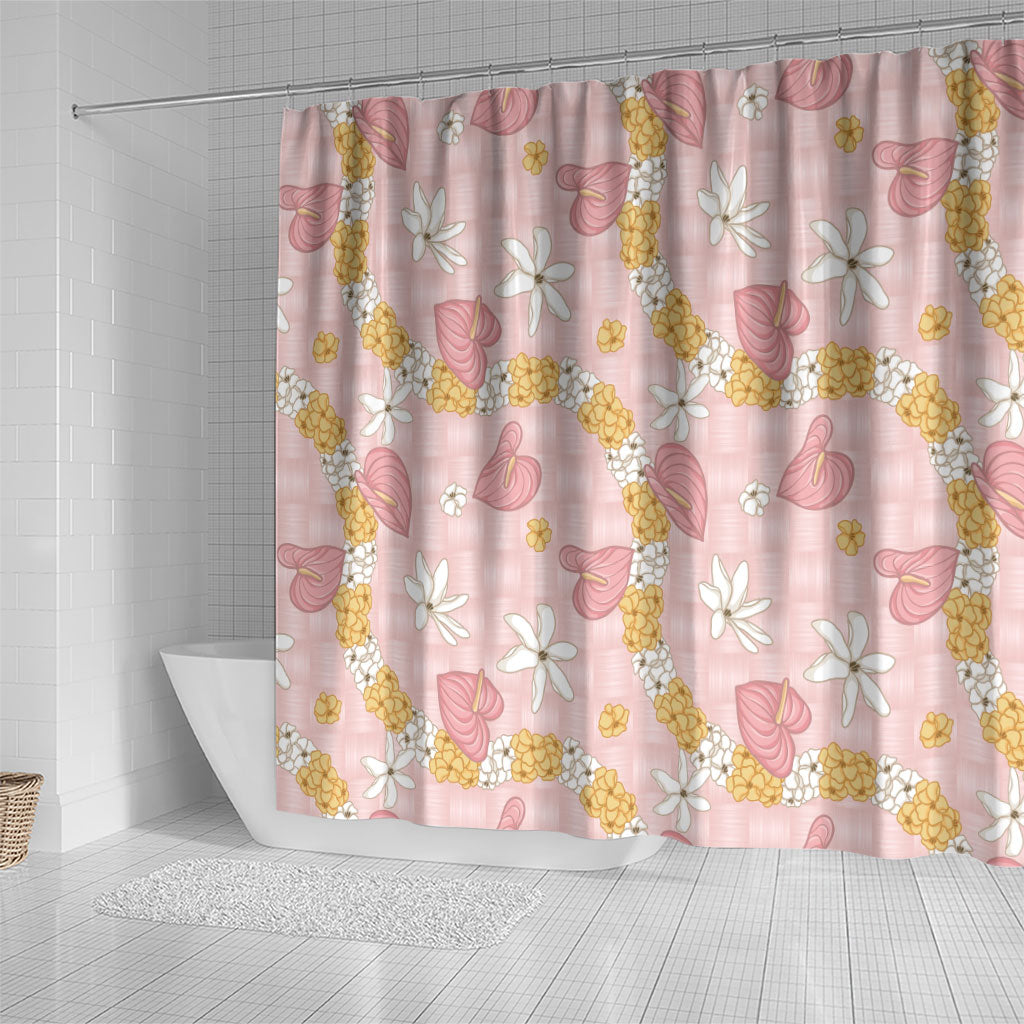 Hawaii Anthurium Tiare Pikake Lei Shower Curtain Akala Lauhala Art Pattern