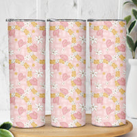 Hawaii Anthurium Tiare Pikake Lei Skinny Tumbler Akala Lauhala Art Pattern