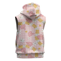 Hawaii Anthurium Tiare Pikake Lei Sleeveless Hoodie Akala Lauhala Art Pattern