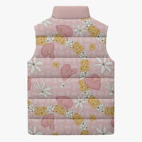 Hawaii Anthurium Tiare Pikake Lei Sleeveless Puffer Jacket Akala Lauhala Art Pattern
