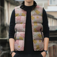 Hawaii Anthurium Tiare Pikake Lei Sleeveless Puffer Jacket Akala Lauhala Art Pattern
