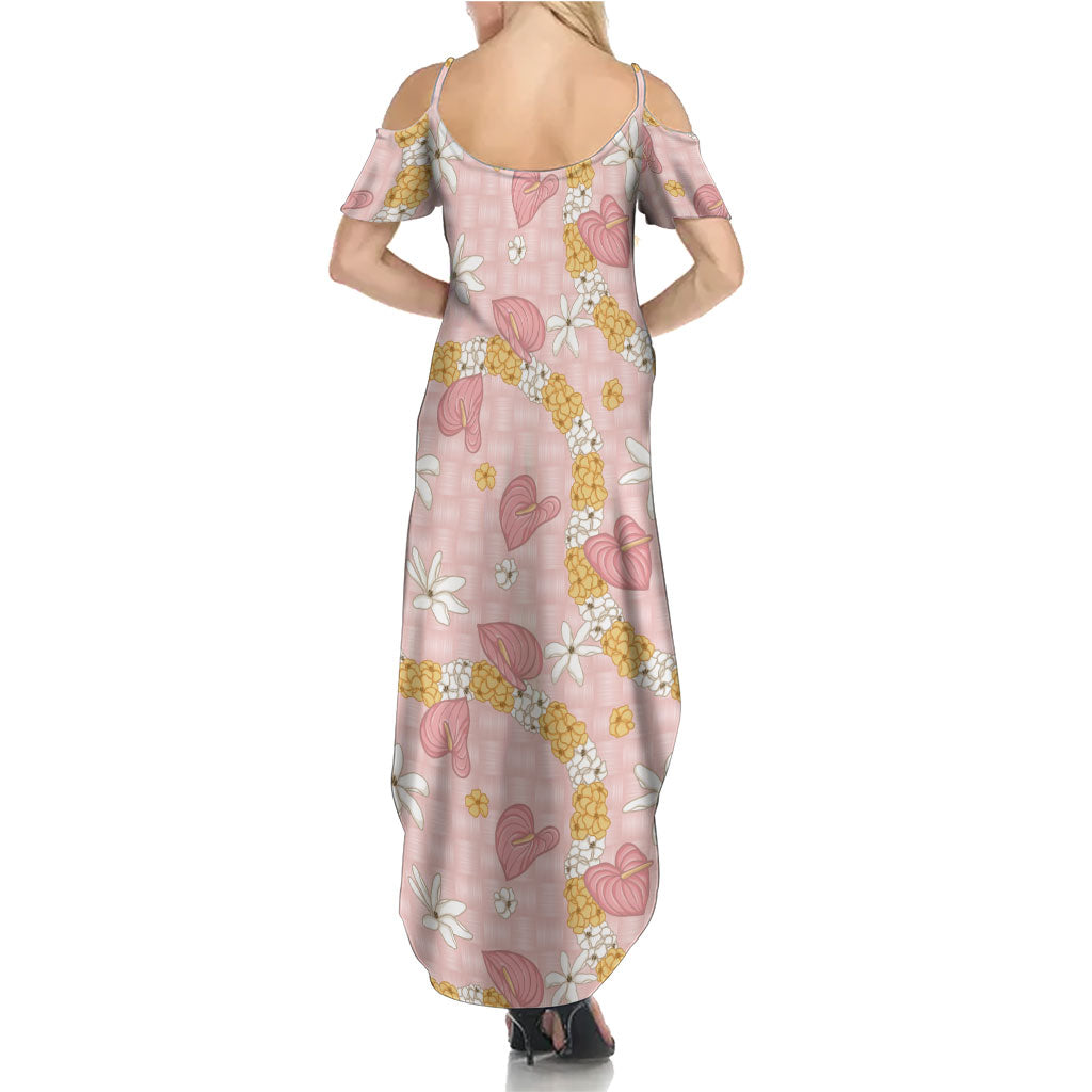 Hawaii Anthurium Tiare Pikake Lei Summer Maxi Dress Akala Lauhala Art Pattern