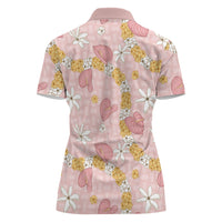 Hawaii Anthurium Tiare Pikake Lei Women Polo Shirt Akala Lauhala Art Pattern