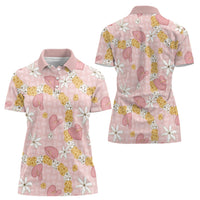 Hawaii Anthurium Tiare Pikake Lei Women Polo Shirt Akala Lauhala Art Pattern