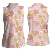 Hawaii Anthurium Tiare Pikake Lei Women Sleeveless Polo Shirt Akala Lauhala Art Pattern