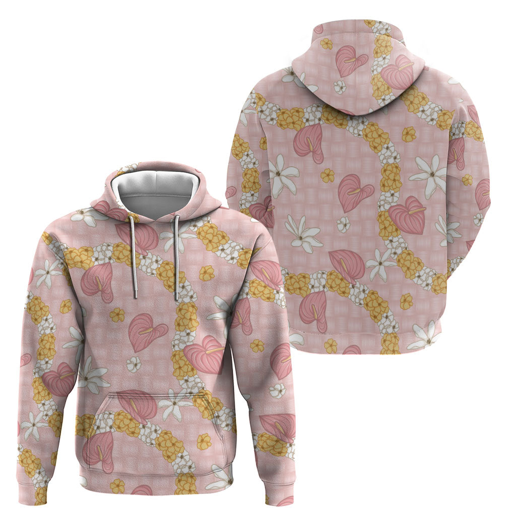 Hawaii Anthurium Tiare Pikake Lei Zip Hoodie Akala Lauhala Art Pattern