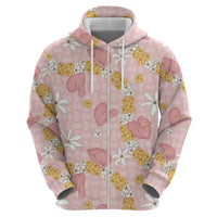 Hawaii Anthurium Tiare Pikake Lei Zip Hoodie Akala Lauhala Art Pattern