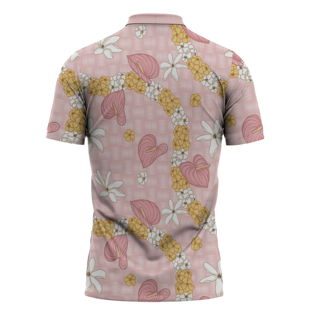 Hawaii Anthurium Tiare Pikake Lei Zipper Polo Shirt Akala Lauhala Art Pattern