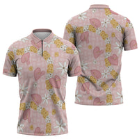 Hawaii Anthurium Tiare Pikake Lei Zipper Polo Shirt Akala Lauhala Art Pattern