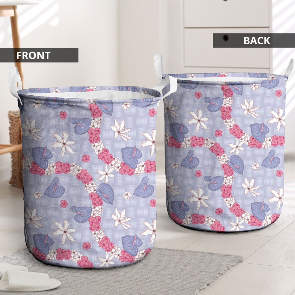 Hawaii Anthurium Tiare Pikake Lei Laundry Basket Poni Lauhala Art Pattern