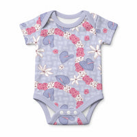 Hawaii Anthurium Tiare Pikake Lei Baby Onesie Poni Lauhala Art Pattern LT01 Purple - Polynesian Pride