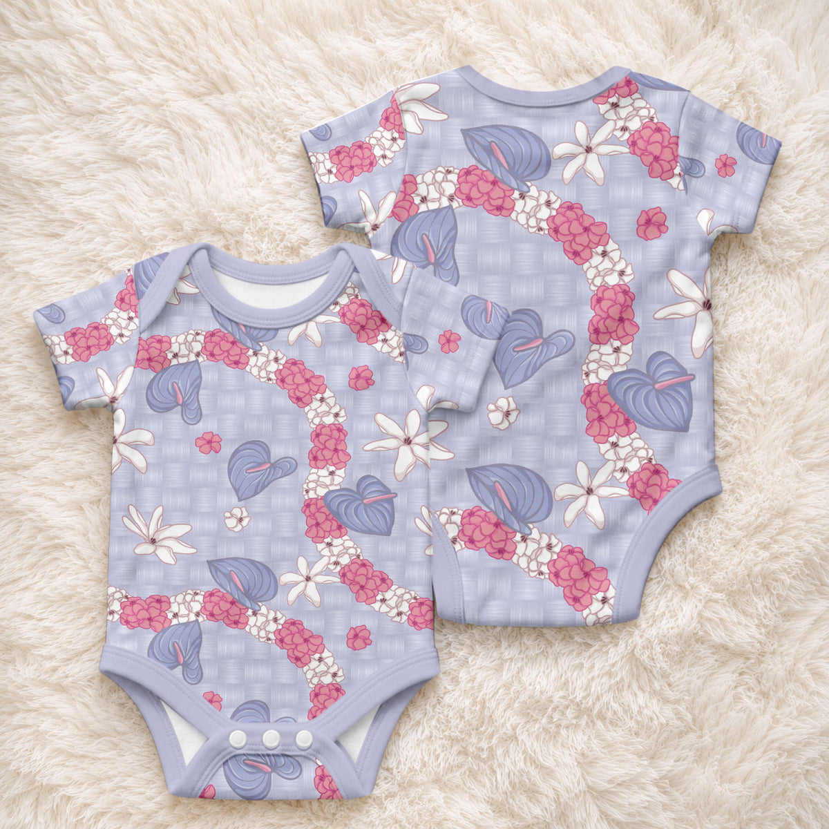 Hawaii Anthurium Tiare Pikake Lei Baby Onesie Poni Lauhala Art Pattern LT01 - Polynesian Pride