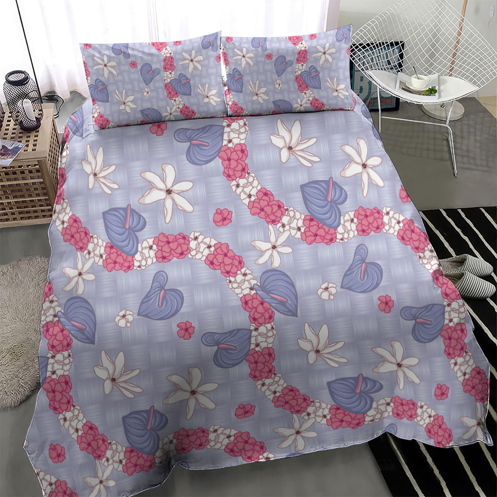 Hawaii Anthurium Tiare Pikake Lei Bedding Set Poni Lauhala Art Pattern