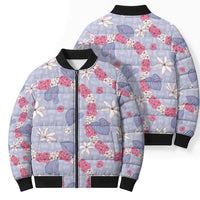 Hawaii Anthurium Tiare Pikake Lei Bomber Puffer Jacket Poni Lauhala Art Pattern