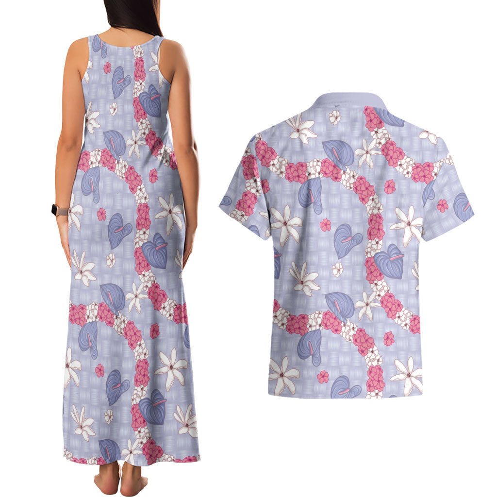 Hawaii Anthurium Tiare Pikake Lei Couples Matching Tank Maxi Dress and Hawaiian Shirt Poni Lauhala Art Pattern LT01 - Polynesian Pride