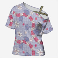 Hawaii Anthurium Tiare Pikake Lei Cross Shoulder Shirt Poni Lauhala Art Pattern