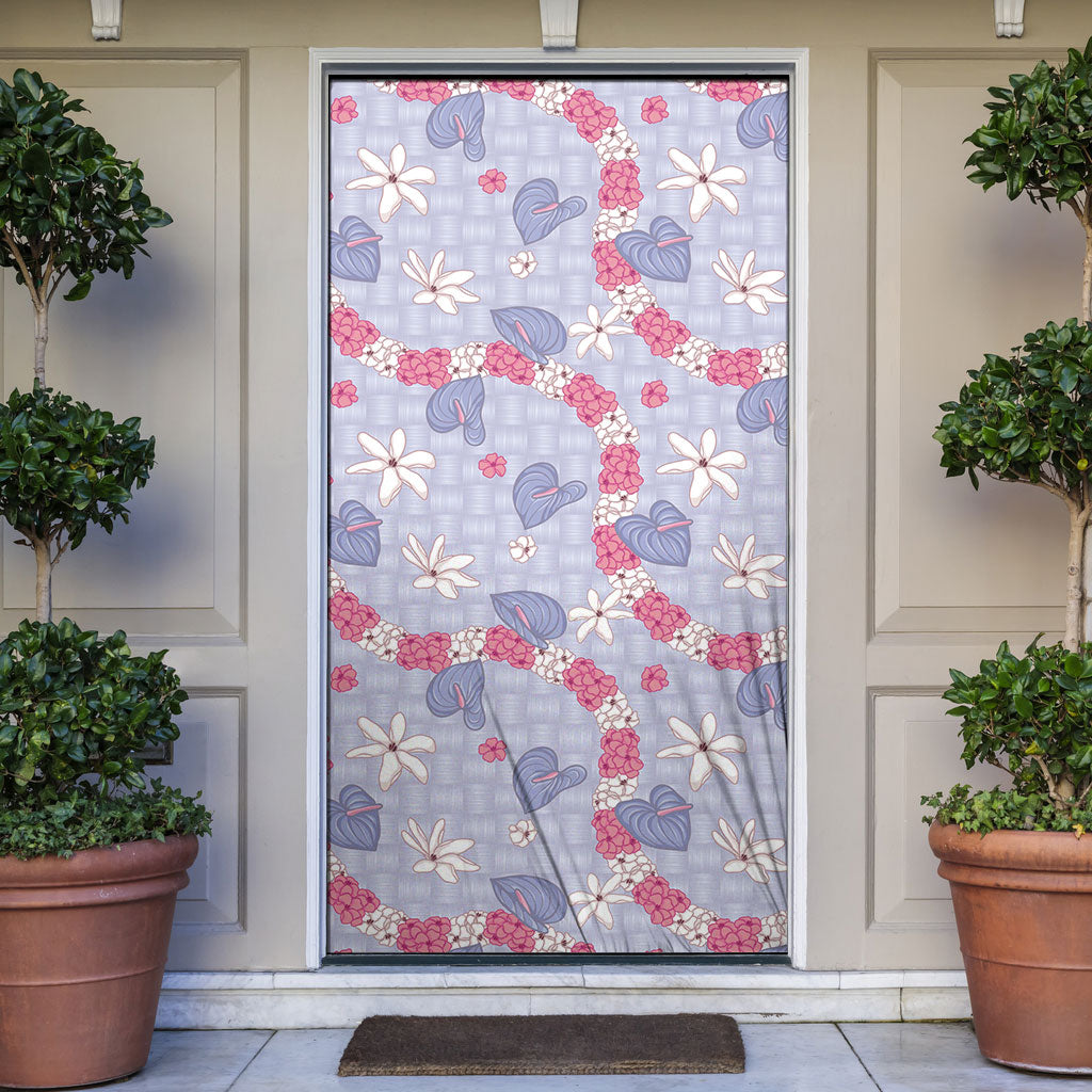 Hawaii Anthurium Tiare Pikake Lei Door Cover Poni Lauhala Art Pattern