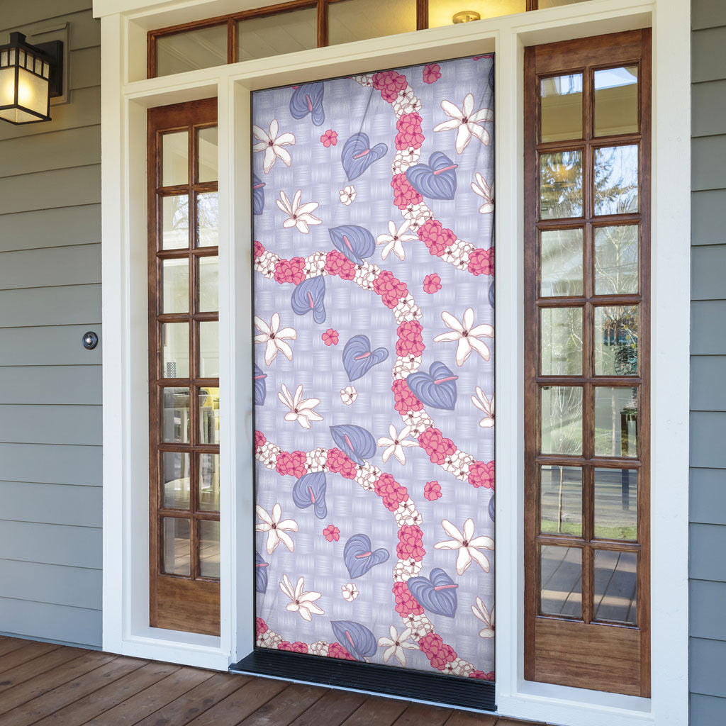 Hawaii Anthurium Tiare Pikake Lei Door Cover Poni Lauhala Art Pattern