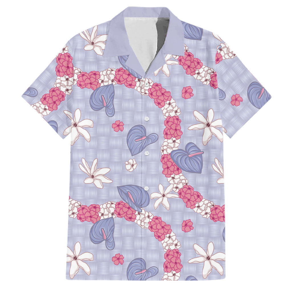 Hawaii Anthurium Tiare Pikake Lei Family Matching Off The Shoulder Long Sleeve Dress and Hawaiian Shirt Poni Lauhala Art Pattern LT01 Dad's Shirt - Short Sleeve Purple - Polynesian Pride