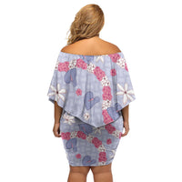 Hawaii Anthurium Tiare Pikake Lei Family Matching Off Shoulder Short Dress and Hawaiian Shirt Poni Lauhala Art Pattern LT01 - Polynesian Pride