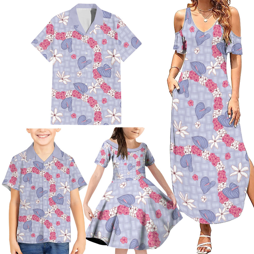 Hawaii Anthurium Tiare Pikake Lei Family Matching Summer Maxi Dress and Hawaiian Shirt Poni Lauhala Art Pattern LT01 - Polynesian Pride