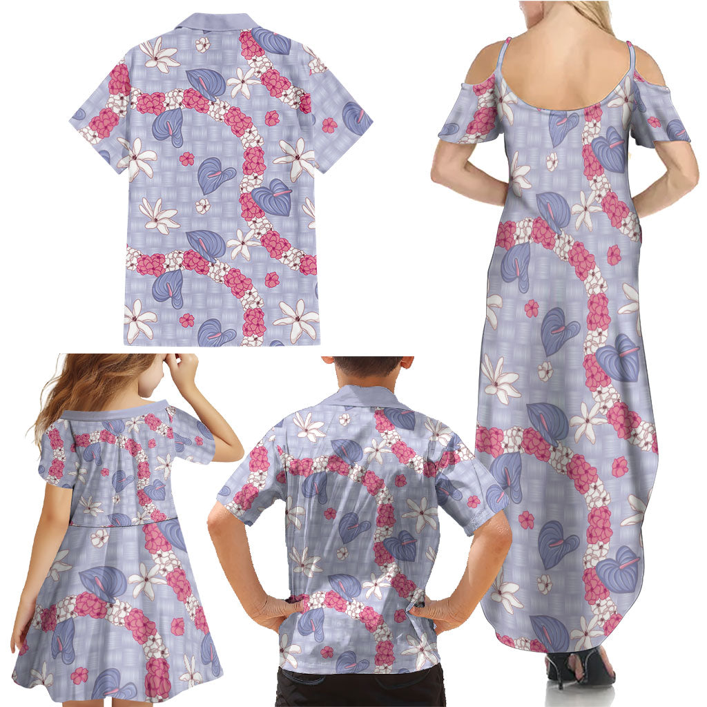 Hawaii Anthurium Tiare Pikake Lei Family Matching Summer Maxi Dress and Hawaiian Shirt Poni Lauhala Art Pattern LT01 - Polynesian Pride