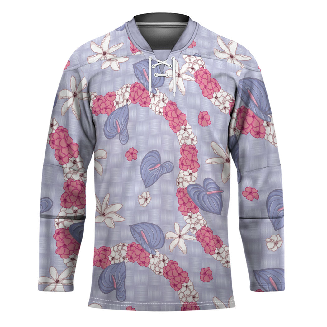 Hawaii Anthurium Tiare Pikake Lei Hockey Jersey Poni Lauhala Art Pattern