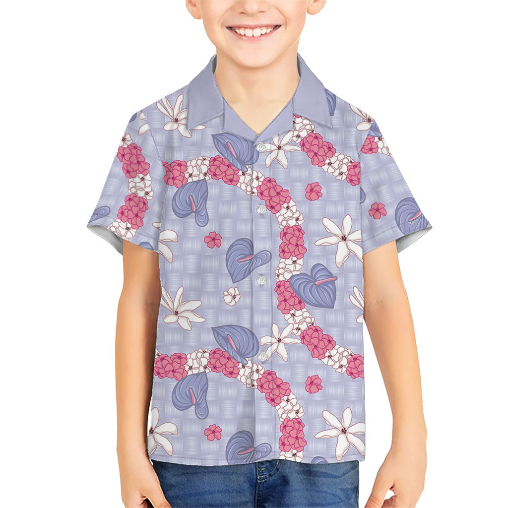 Hawaii Anthurium Tiare Pikake Lei Kid Hawaiian Shirt Poni Lauhala Art Pattern