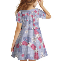 Hawaii Anthurium Tiare Pikake Lei Kid Short Sleeve Dress Poni Lauhala Art Pattern