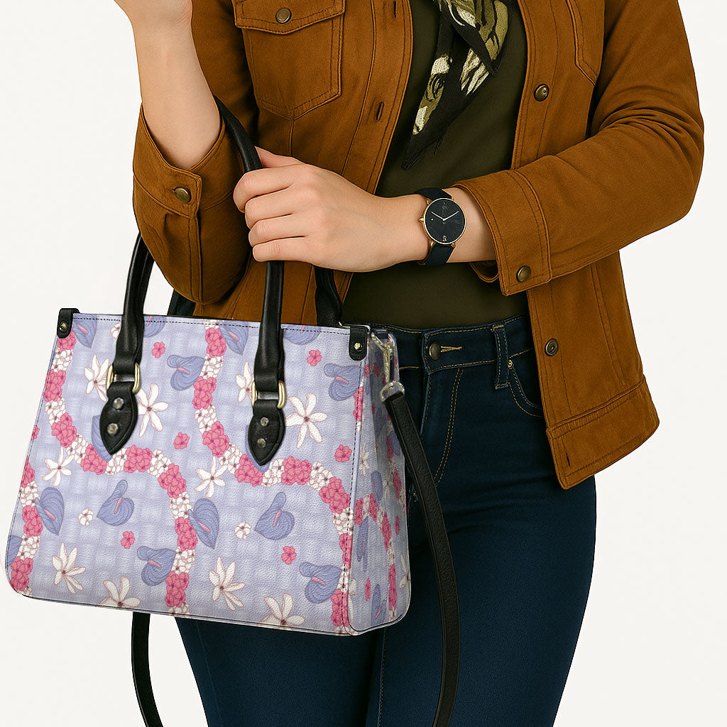 Hawaii Anthurium Tiare Pikake Lei Leather Bag Poni Lauhala Art Pattern