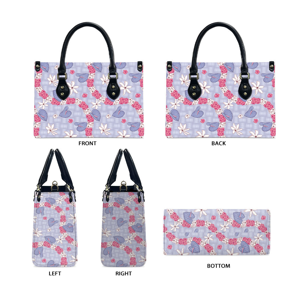 Hawaii Anthurium Tiare Pikake Lei Leather Bag Poni Lauhala Art Pattern