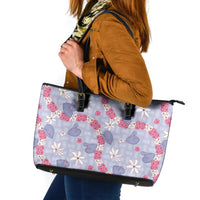Hawaii Anthurium Tiare Pikake Lei Leather Tote Bag Poni Lauhala Art Pattern